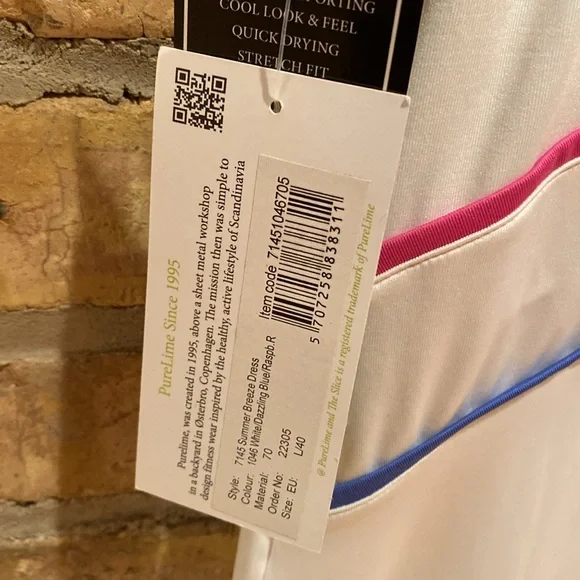 Pure lime women’s tennis dress sporty, breathable size large white - Picture 5 of 8